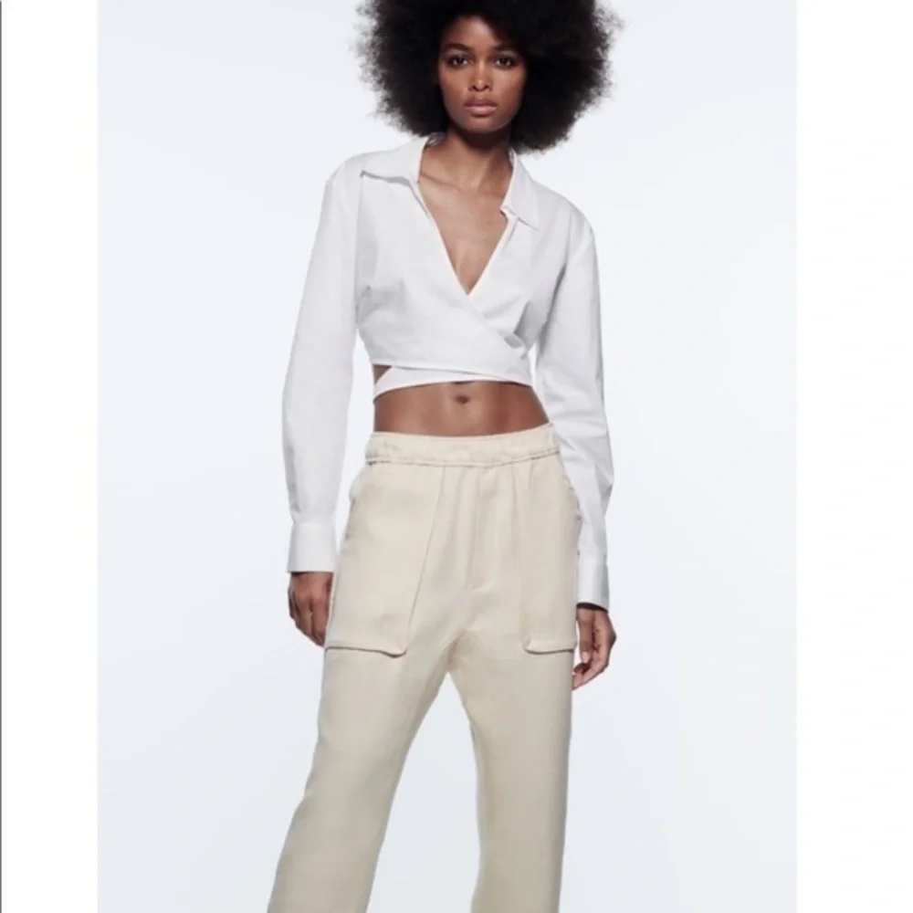 New Zara | Ecru Highrise Lose Ankle Athleisure Pants - Picture 10 of 15